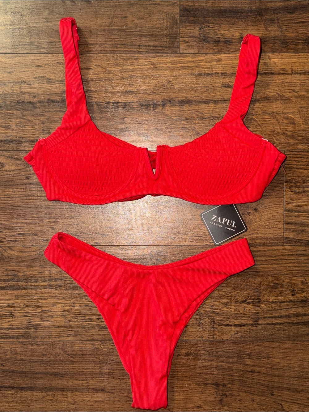 NWT Zaful Red Ribbed Bikini